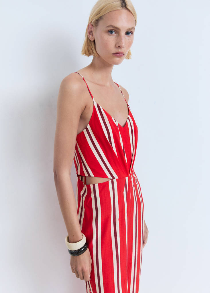 Striped jumpsuit with cut-out — Red