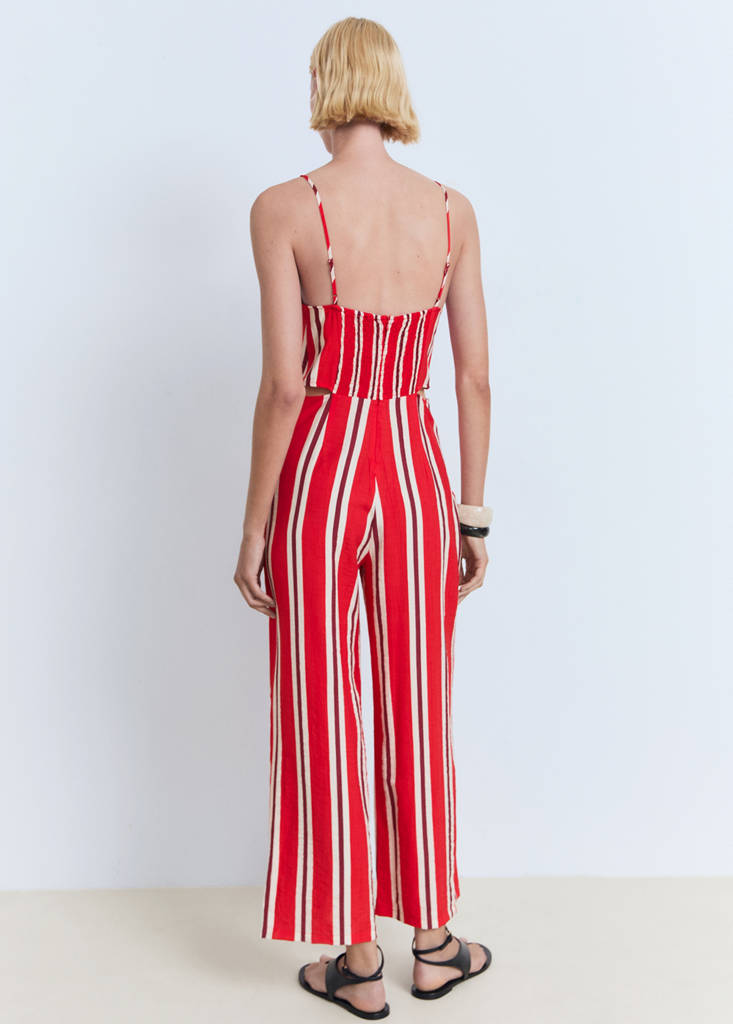 Striped jumpsuit with cut-out — Red
