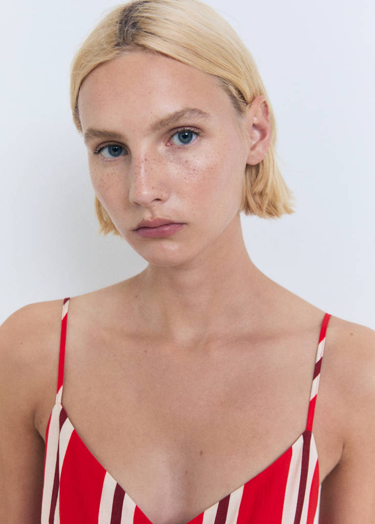 Striped jumpsuit with cut-out — Red