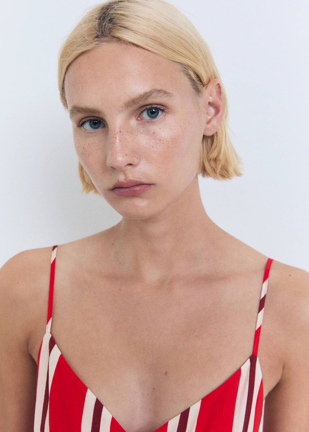 Striped jumpsuit with cut-out — Red