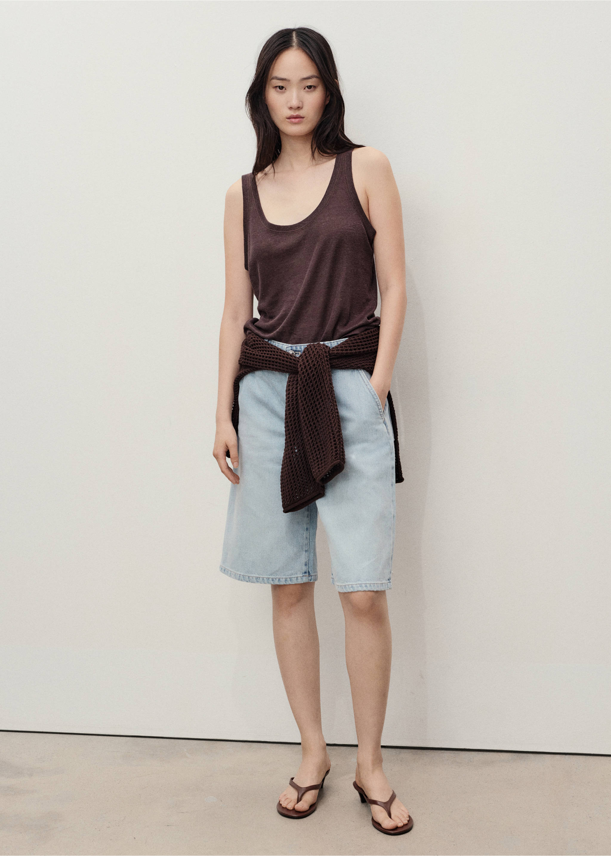 Straight-fit mid-rise denim jorts - General plane, Light Blue. Ref: 17051175-00.