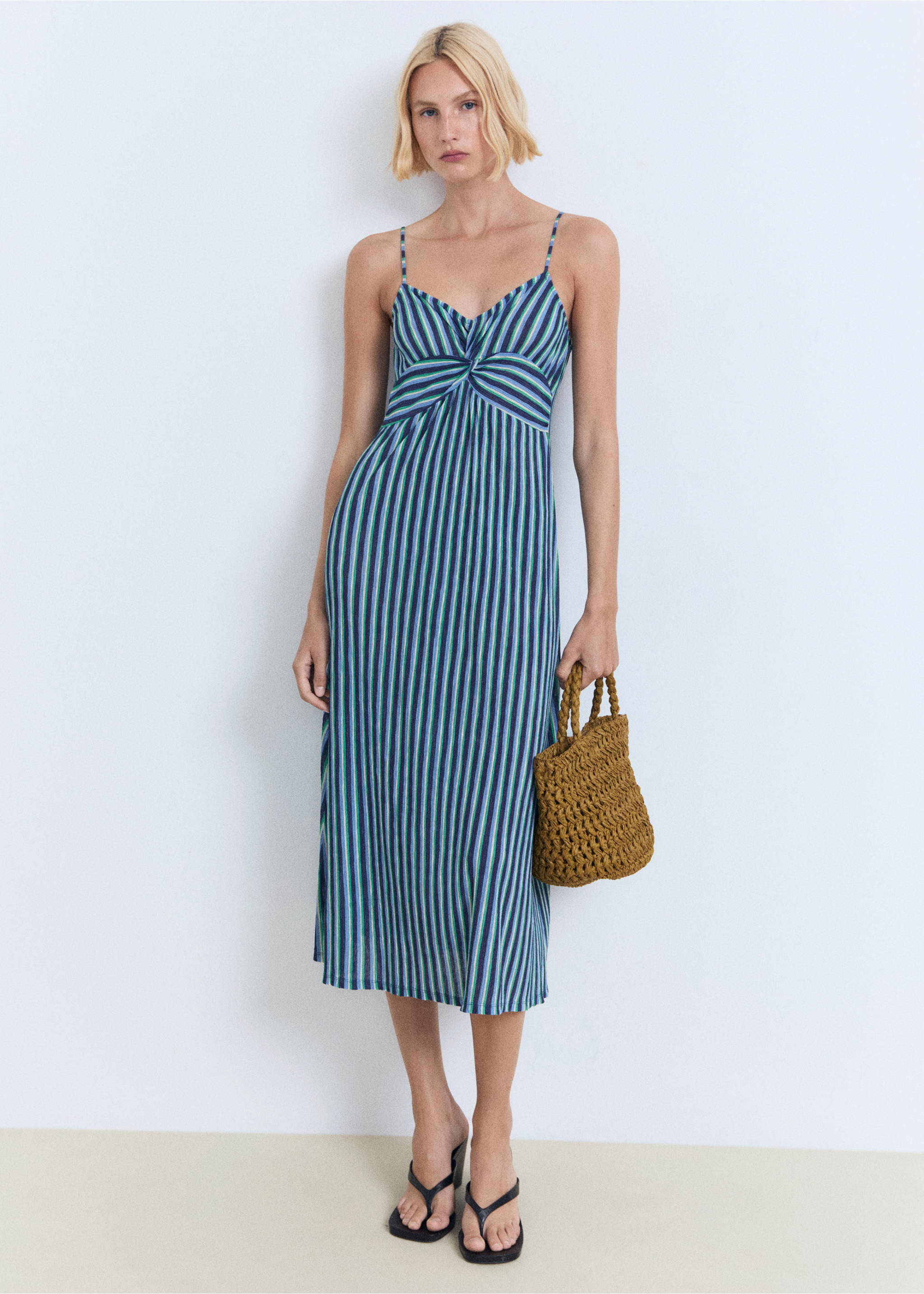 Striped gathered dress - General plane, Blue. Ref: 17051185-00.