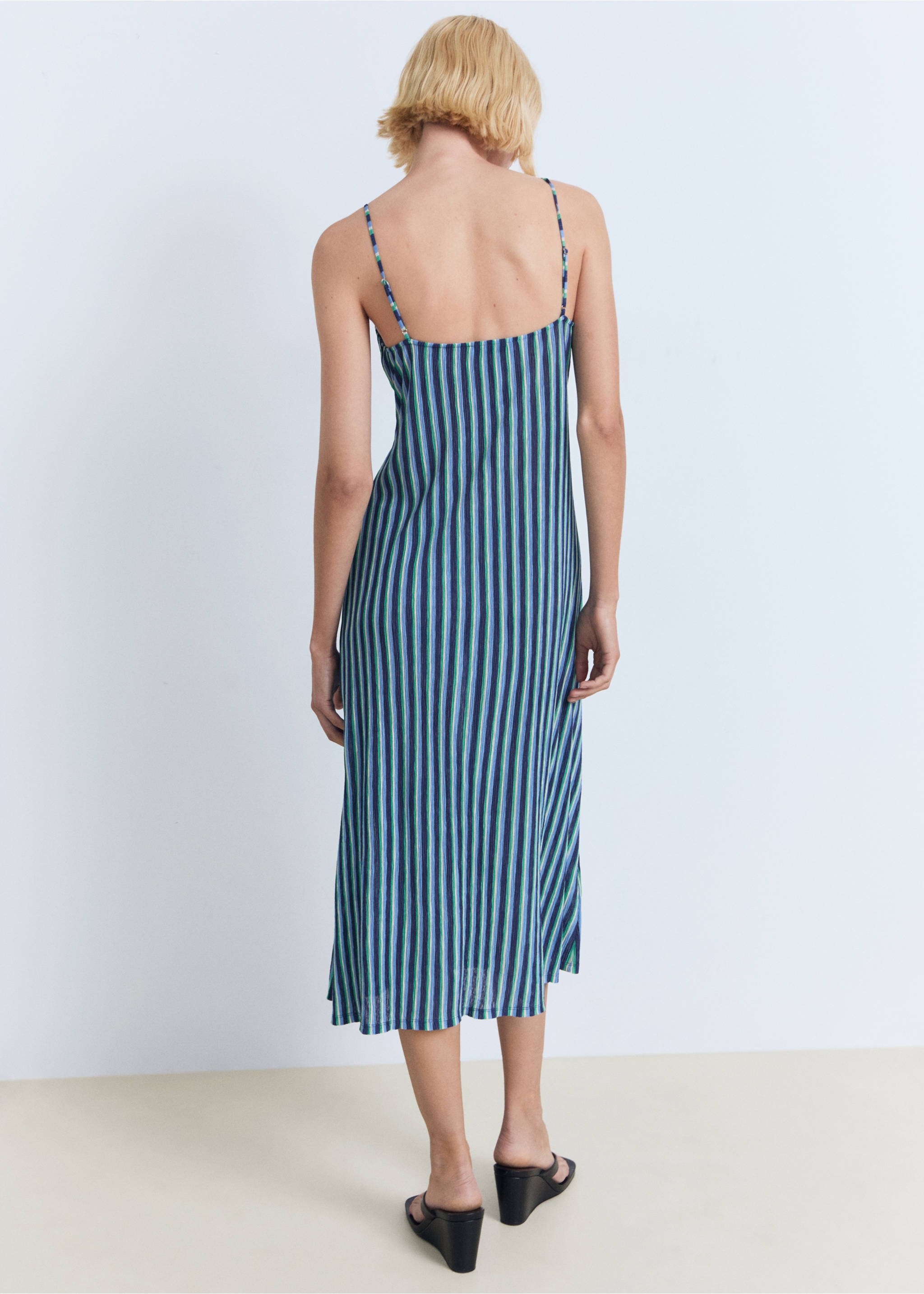 Striped gathered dress - Reverse of the article, Blue. Ref: 17051185-00.