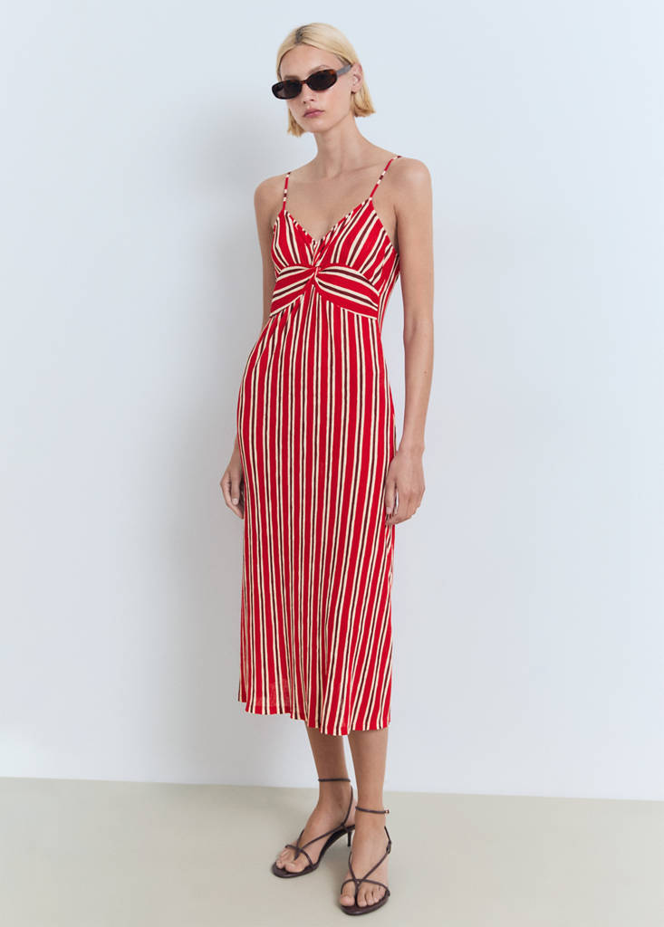 MANGO - Robe froncée rayures rouge - XS