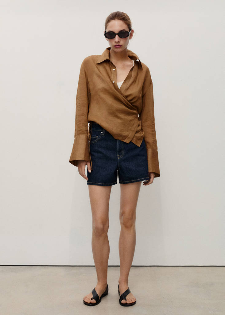High-waisted straight-fit denim shorts — Open Blue