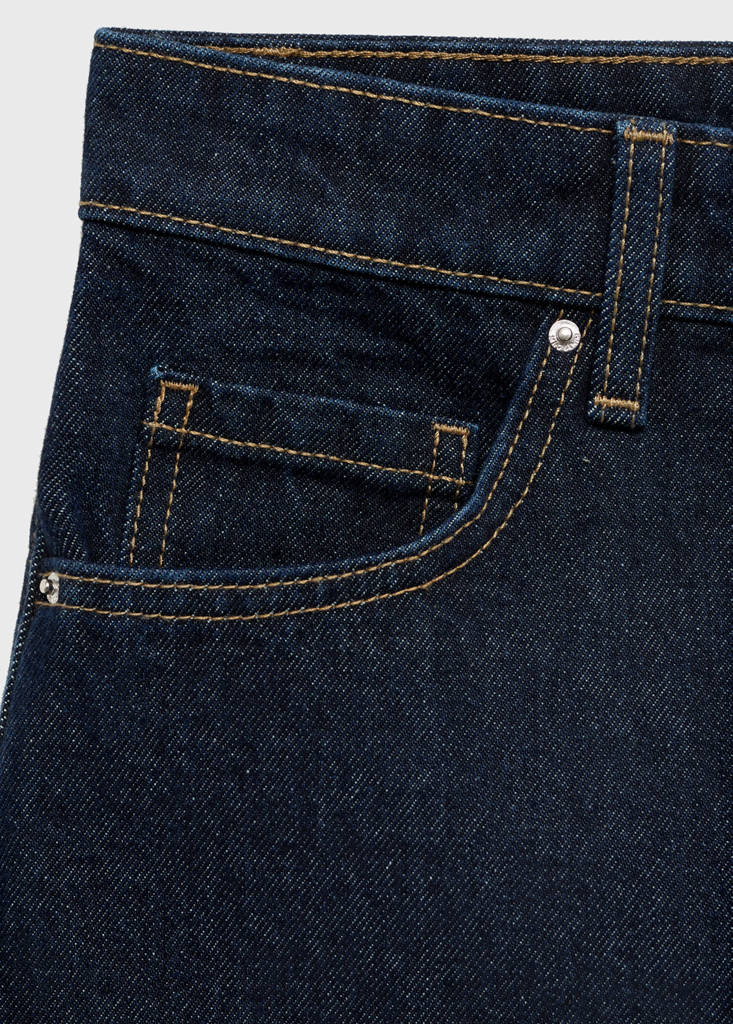 High-waisted straight-fit denim shorts — Open Blue