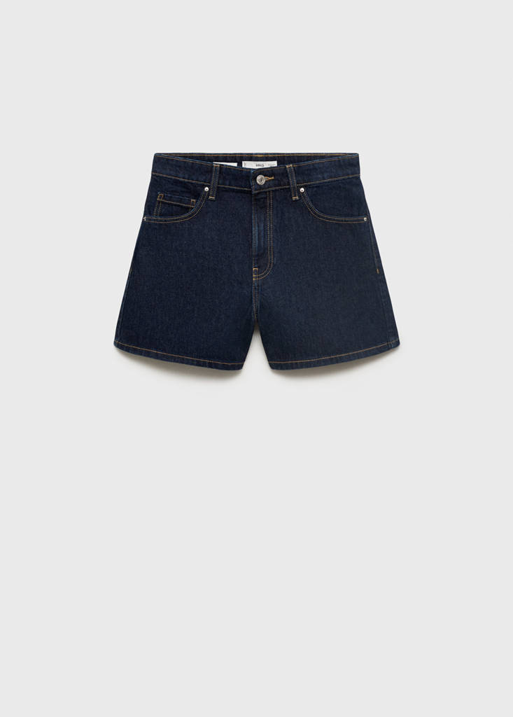 High-waisted straight-fit denim shorts — Open Blue