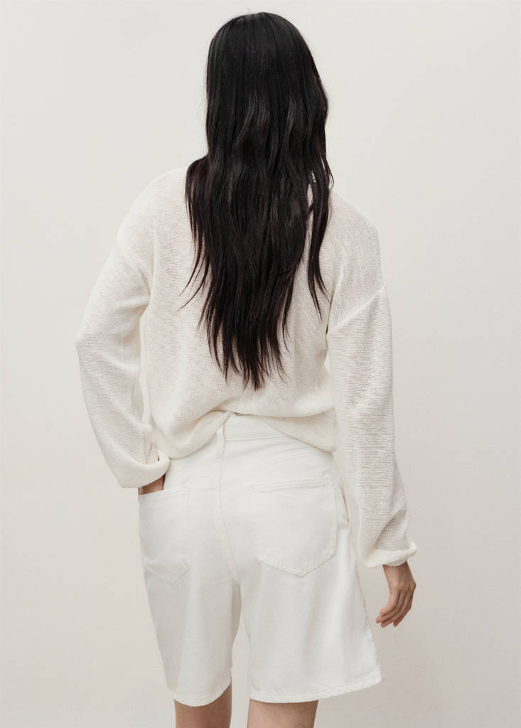 Mid-rise denim bermuda shorts with pleats — Off White