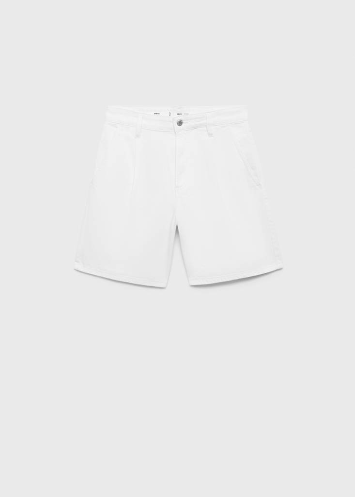 Mid-rise denim bermuda shorts with pleats — Off White