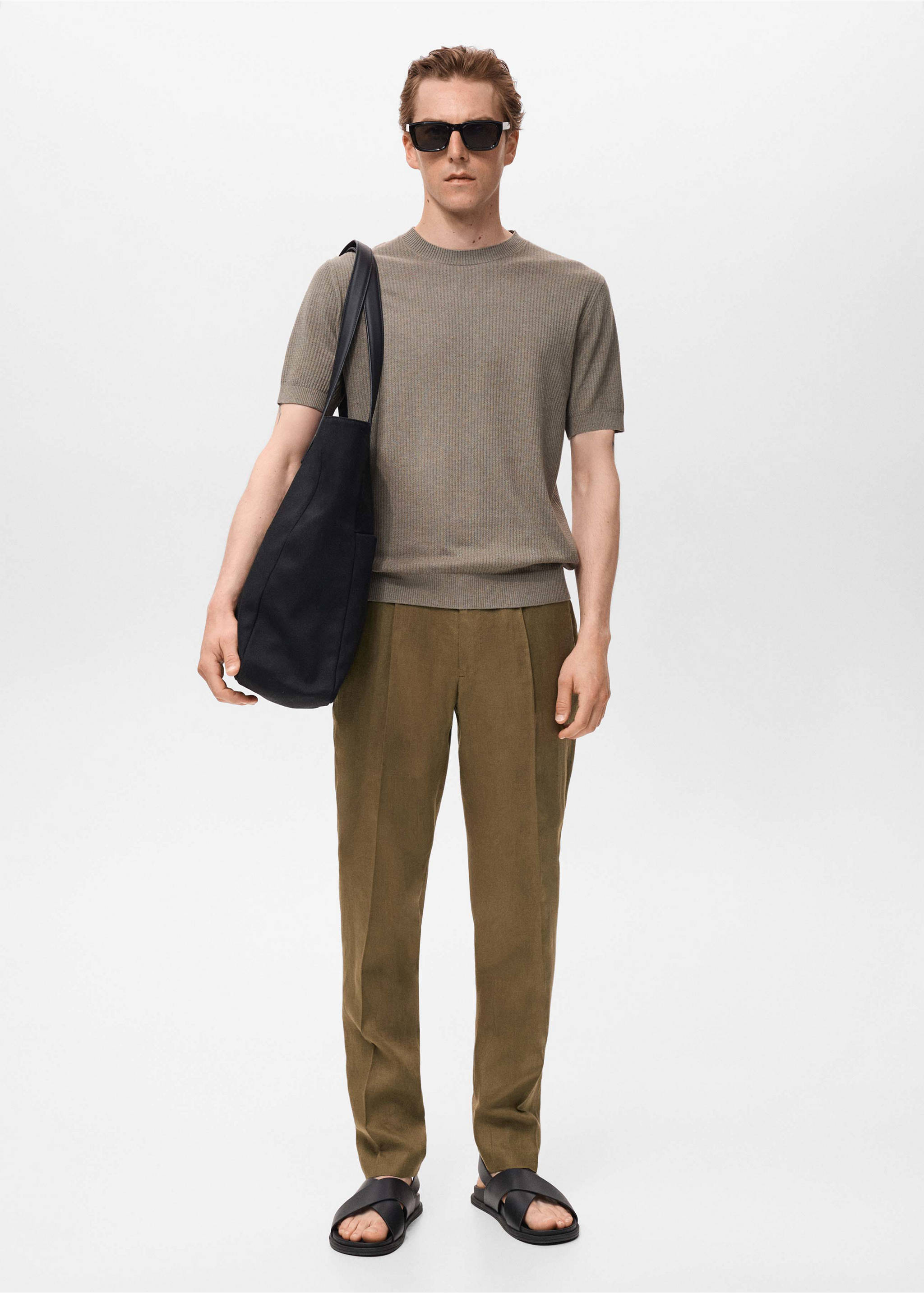 Spodnie garniturowe Salerno 100% len slim fit - Plan ogólny, Khaki. Ref: 17051193-00.