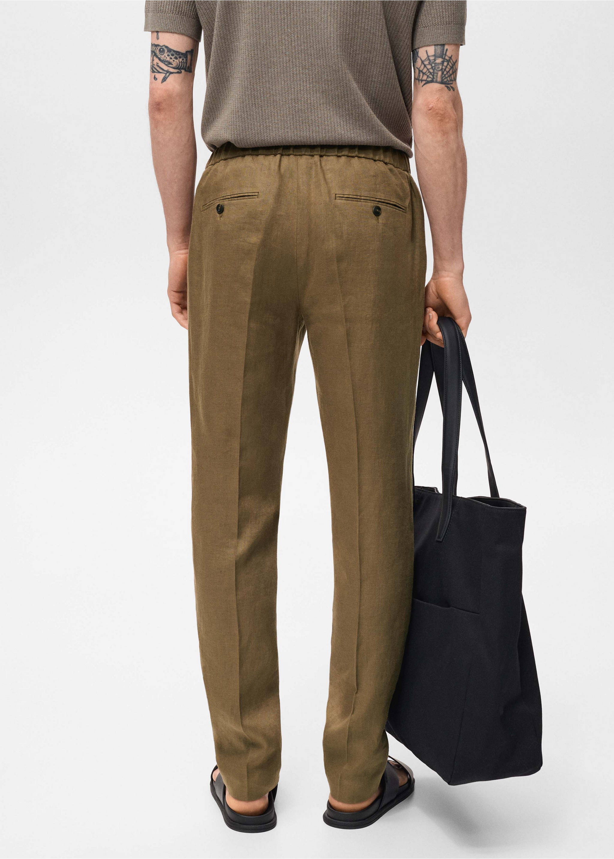 Spodnie garniturowe Salerno 100% len slim fit - Tylna strona artykułu, Khaki. Ref: 17051193-00.