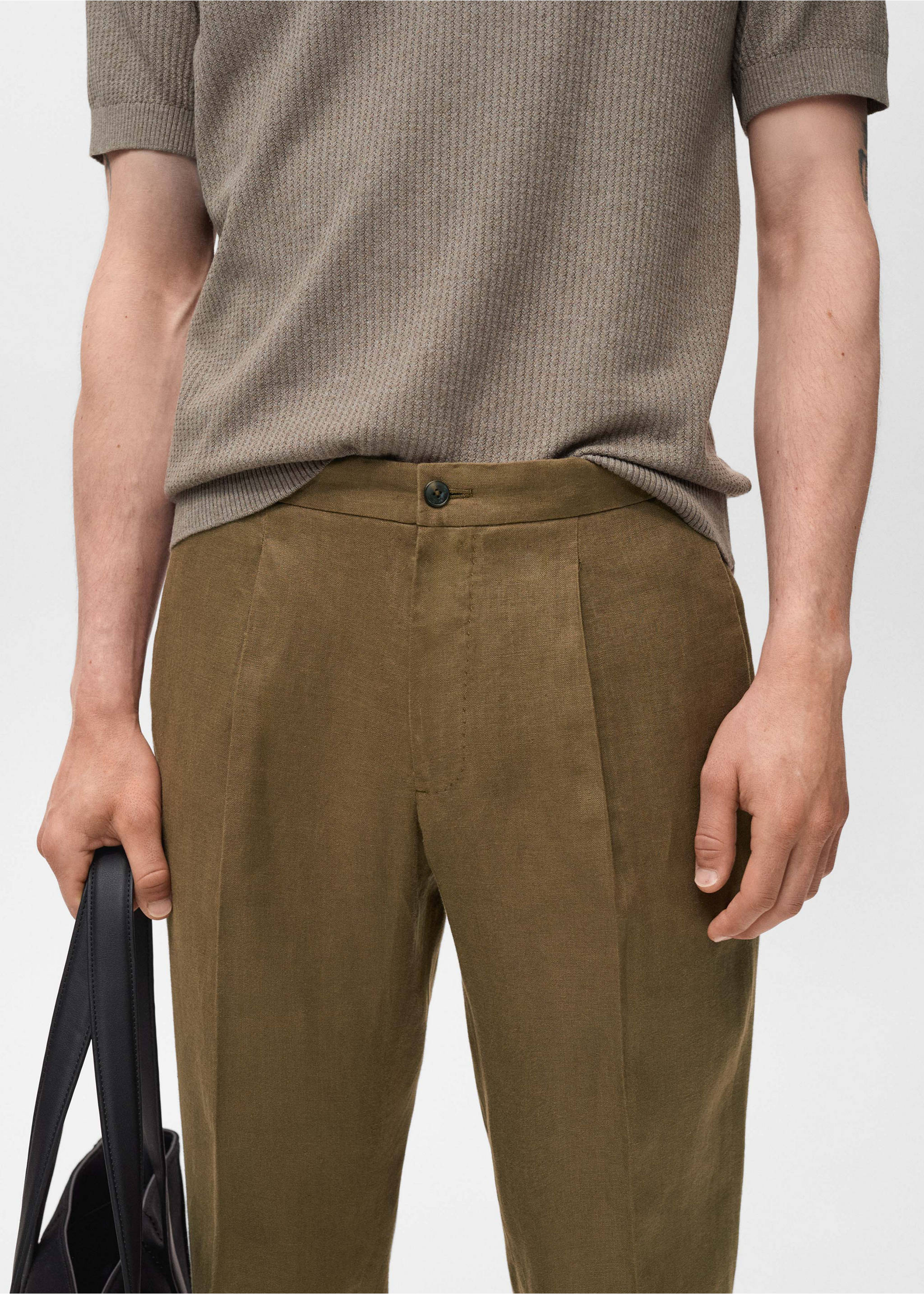 Spodnie garniturowe Salerno 100% len slim fit - Szczegóły artykułu 1, Khaki. Ref: 17051193-00.