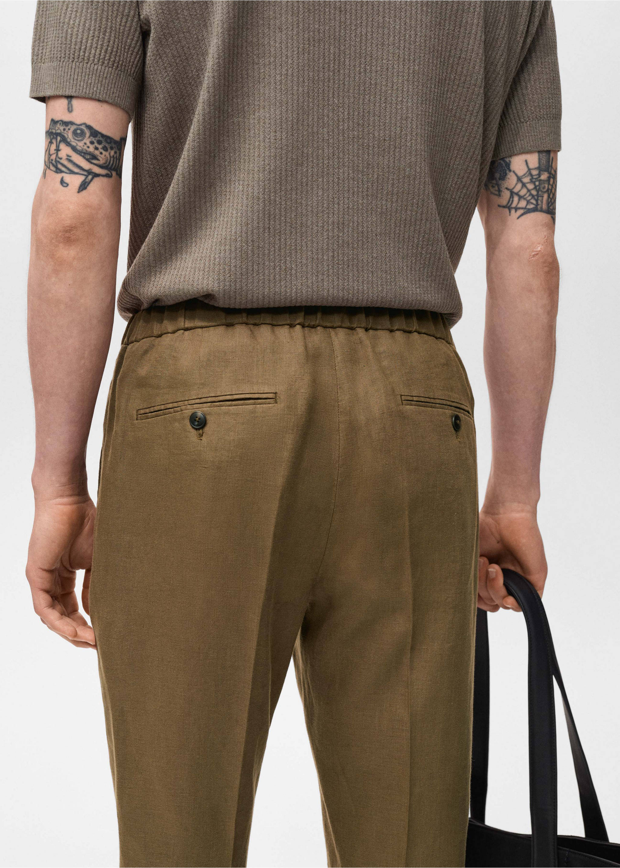 Spodnie garniturowe Salerno 100% len slim fit - Szczegóły artykułu 3, Khaki. Ref: 17051193-00.