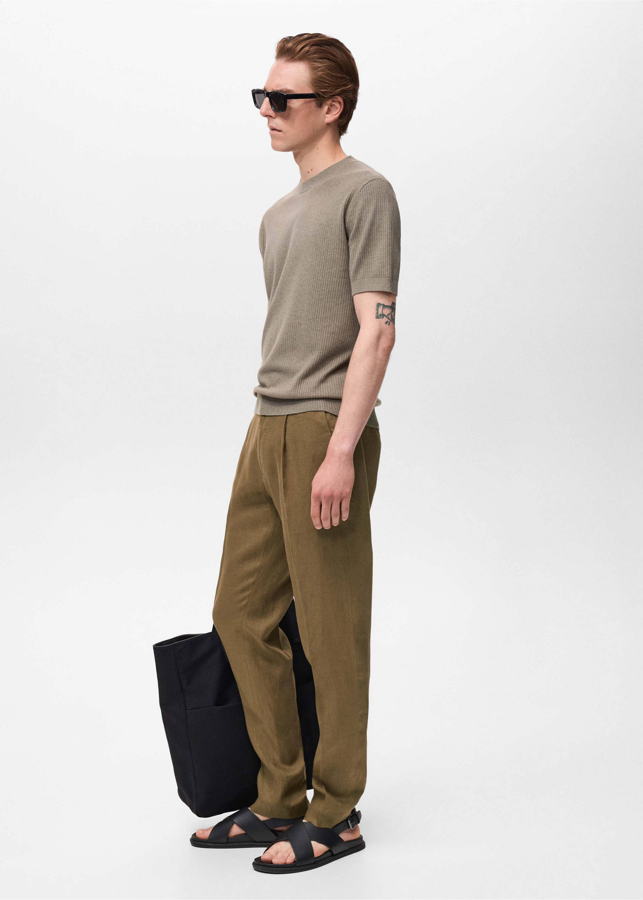 Spodnie garniturowe Salerno 100% len slim fit - Szczegóły artykułu 2, Khaki. Ref: 17051193-00.