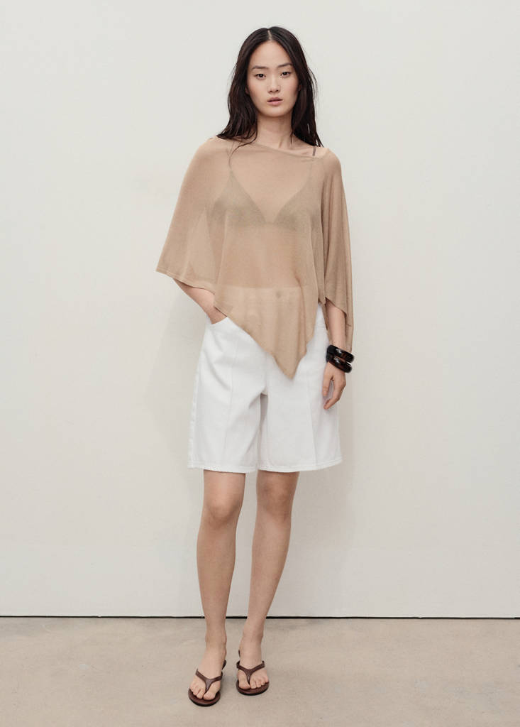 High-waist straight-fit denim shorts — White