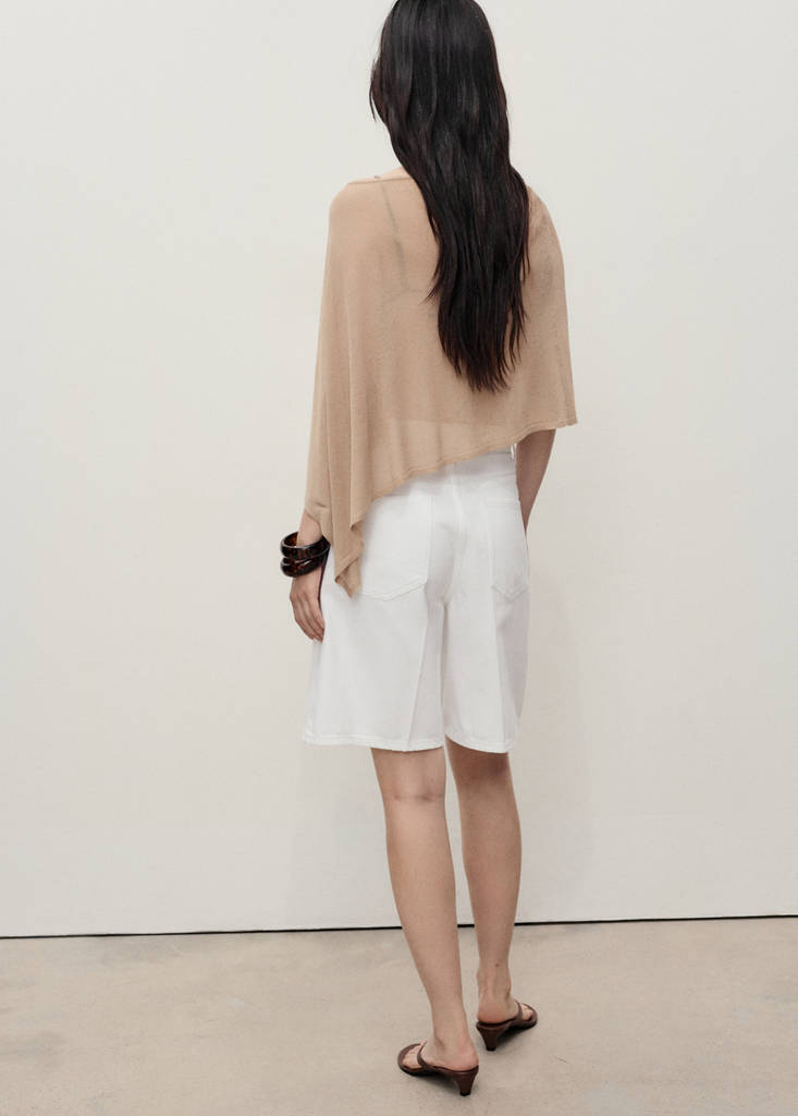 High-waist straight-fit denim shorts — White