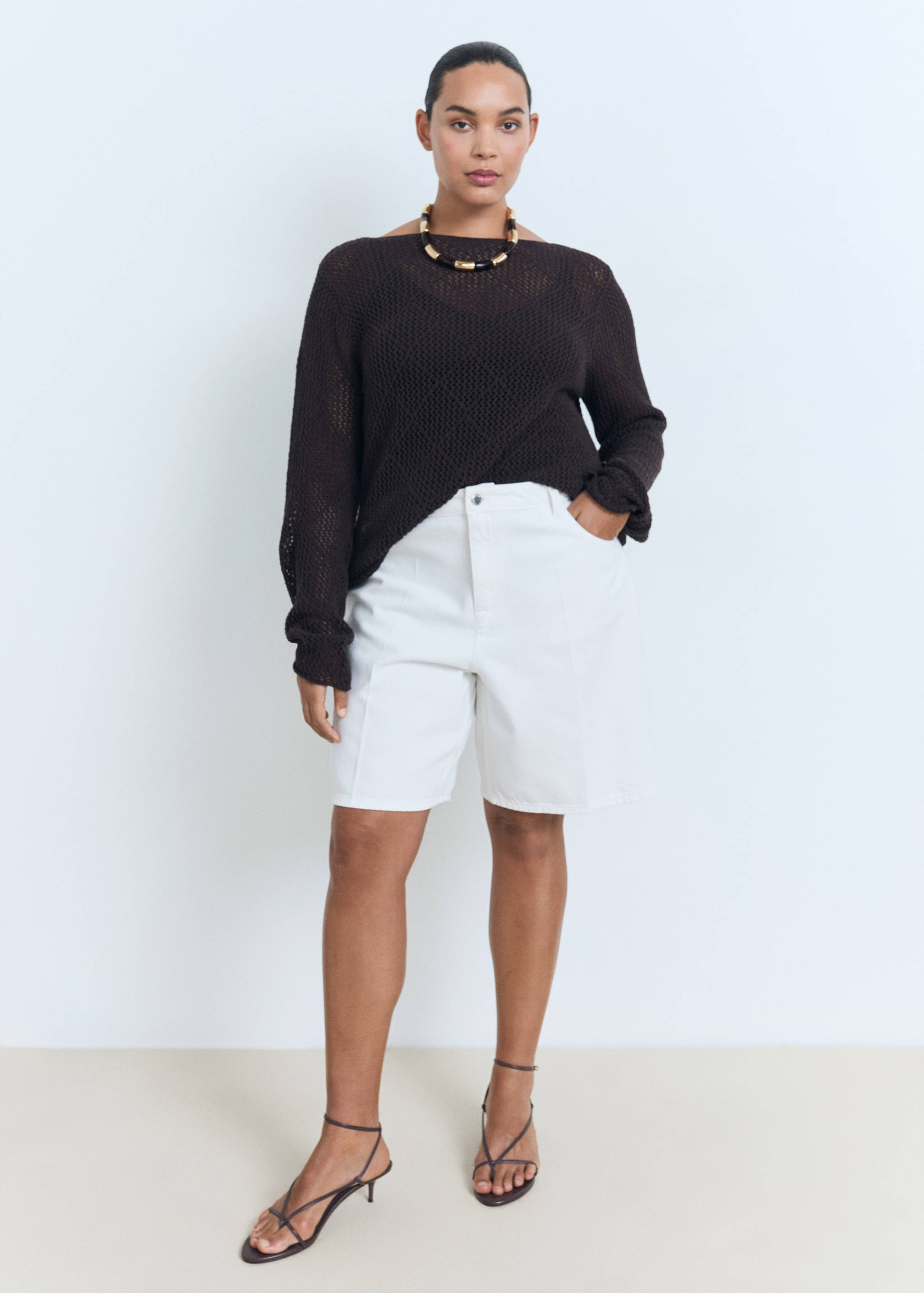 Calções de ganga retos com cintura alta - Pormenor do artigo 3