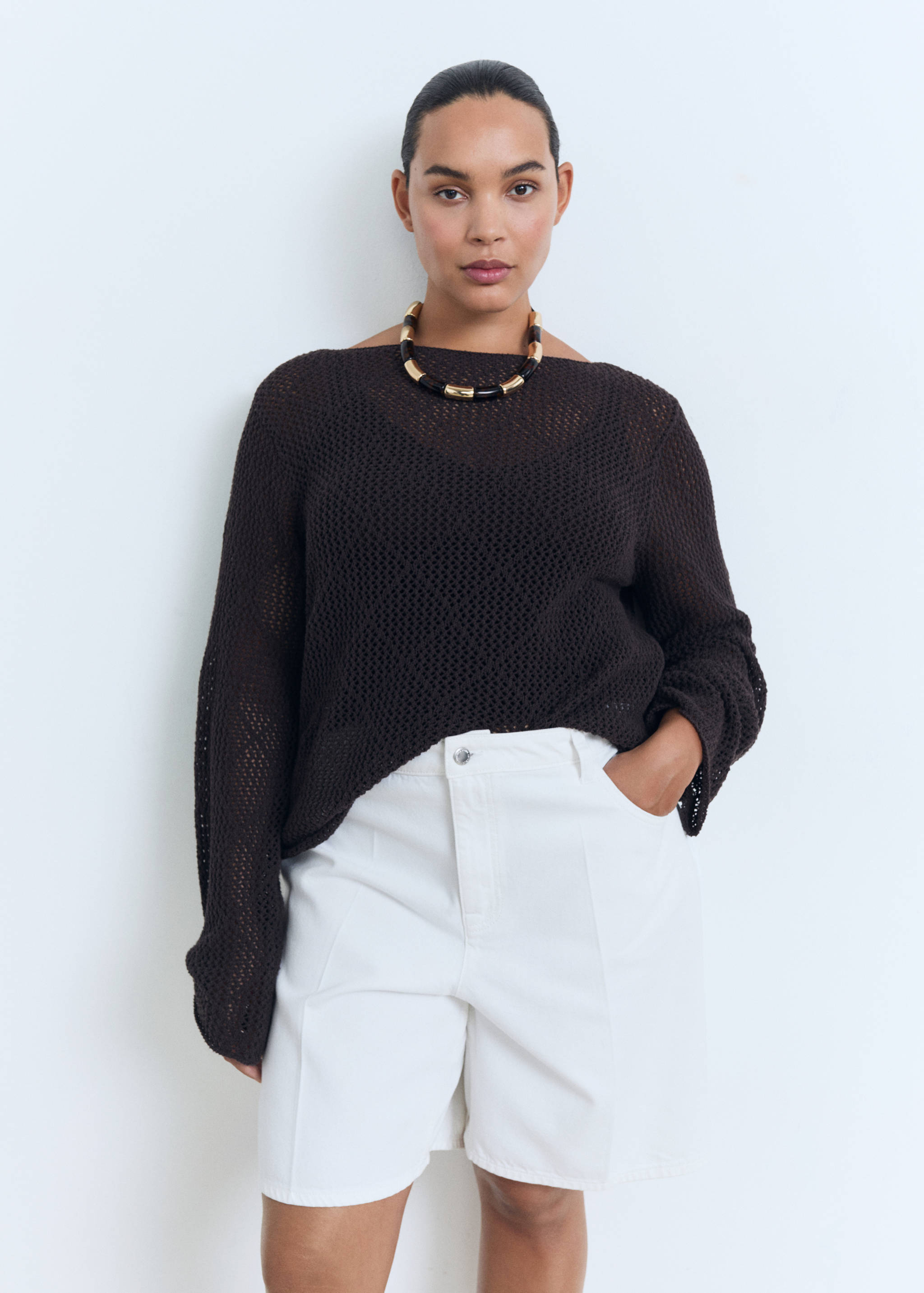 Calções de ganga retos com cintura alta - Pormenor do artigo 5