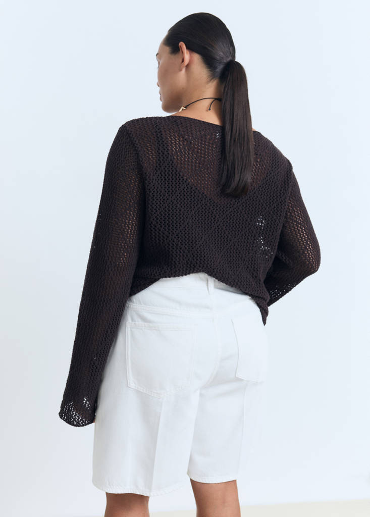 High-waist straight-fit denim shorts — White