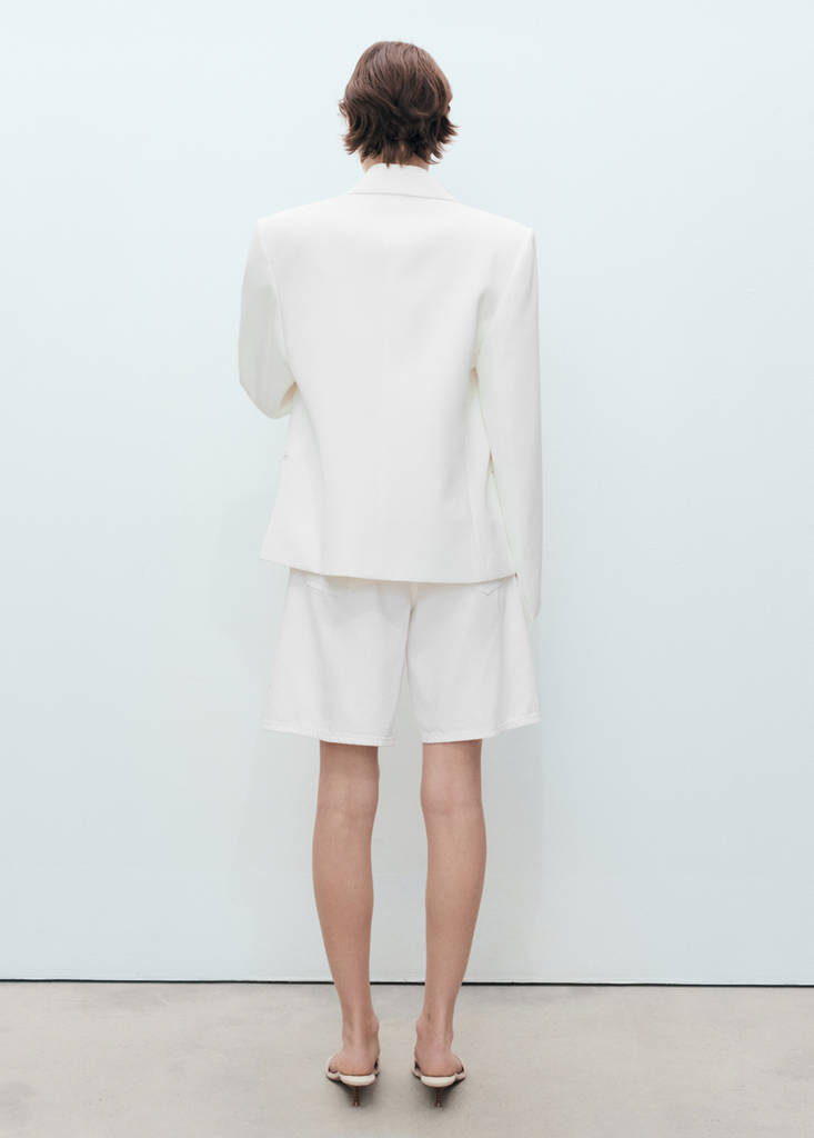 High-waist straight-fit denim shorts — White