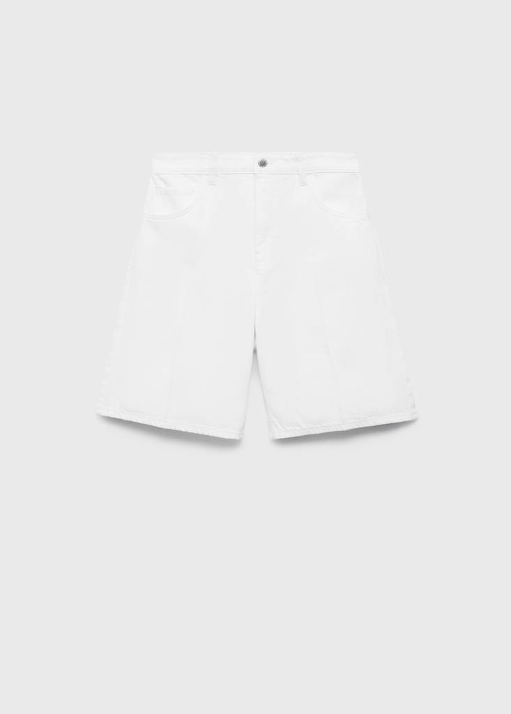 High-waist straight-fit denim shorts — White