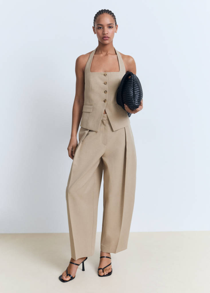 Linen-blend suit waistcoat — Medium Brown