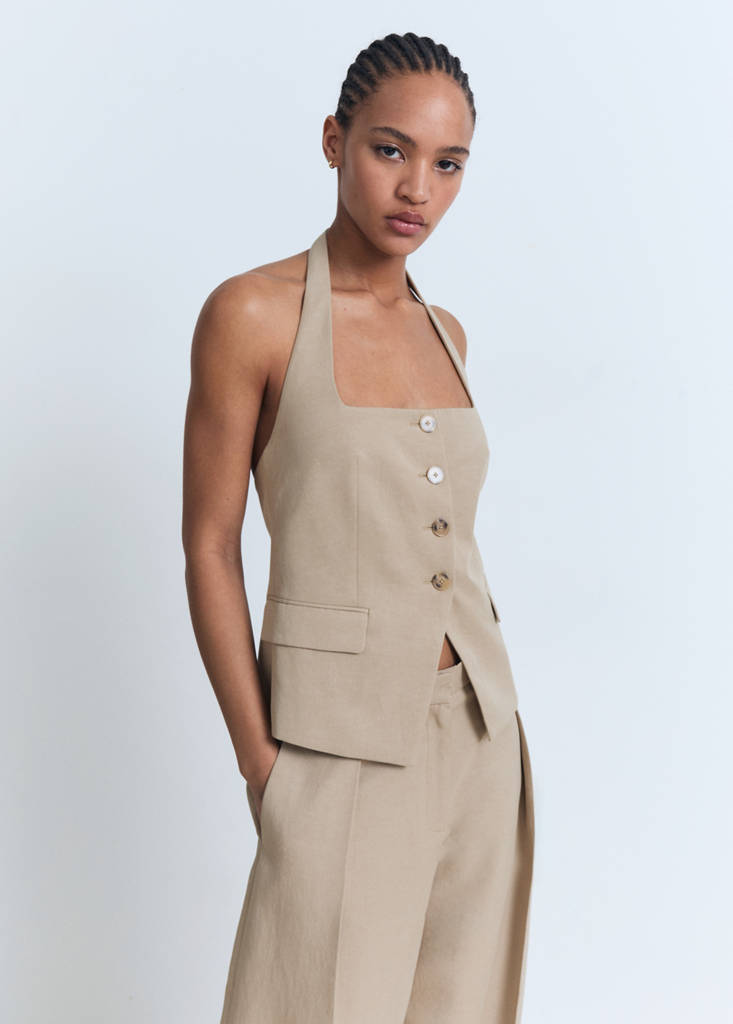 Linen-blend suit waistcoat — Medium Brown