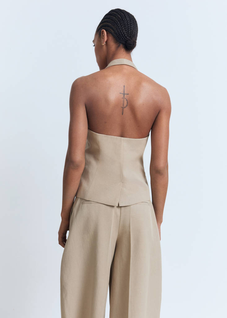 Linen-blend suit waistcoat — Medium Brown