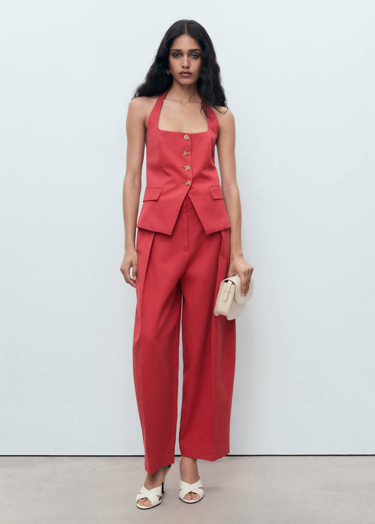 Linen-blend suit waistcoat — Cherry