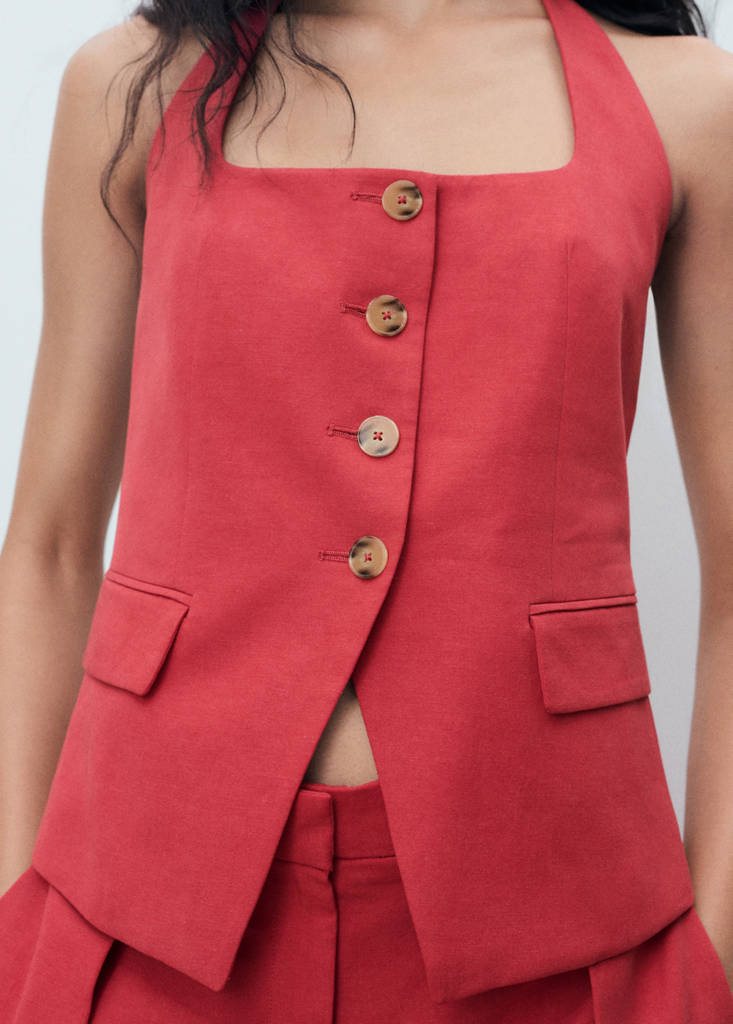 Linen-blend suit waistcoat — Cherry