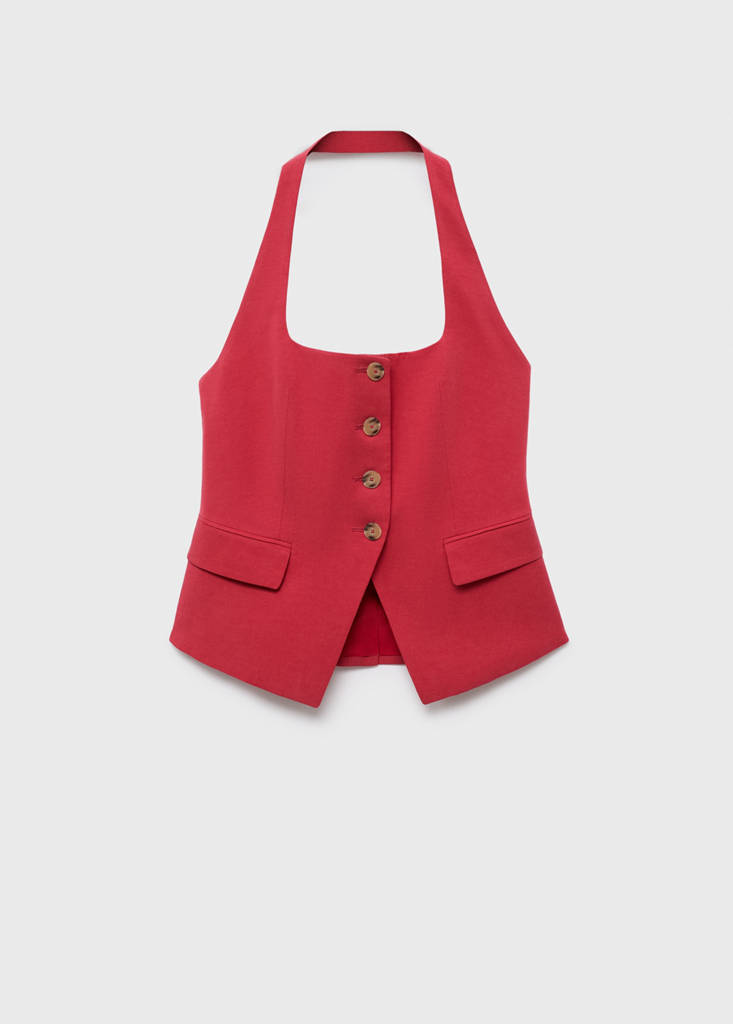 Linen-blend suit waistcoat — Cherry