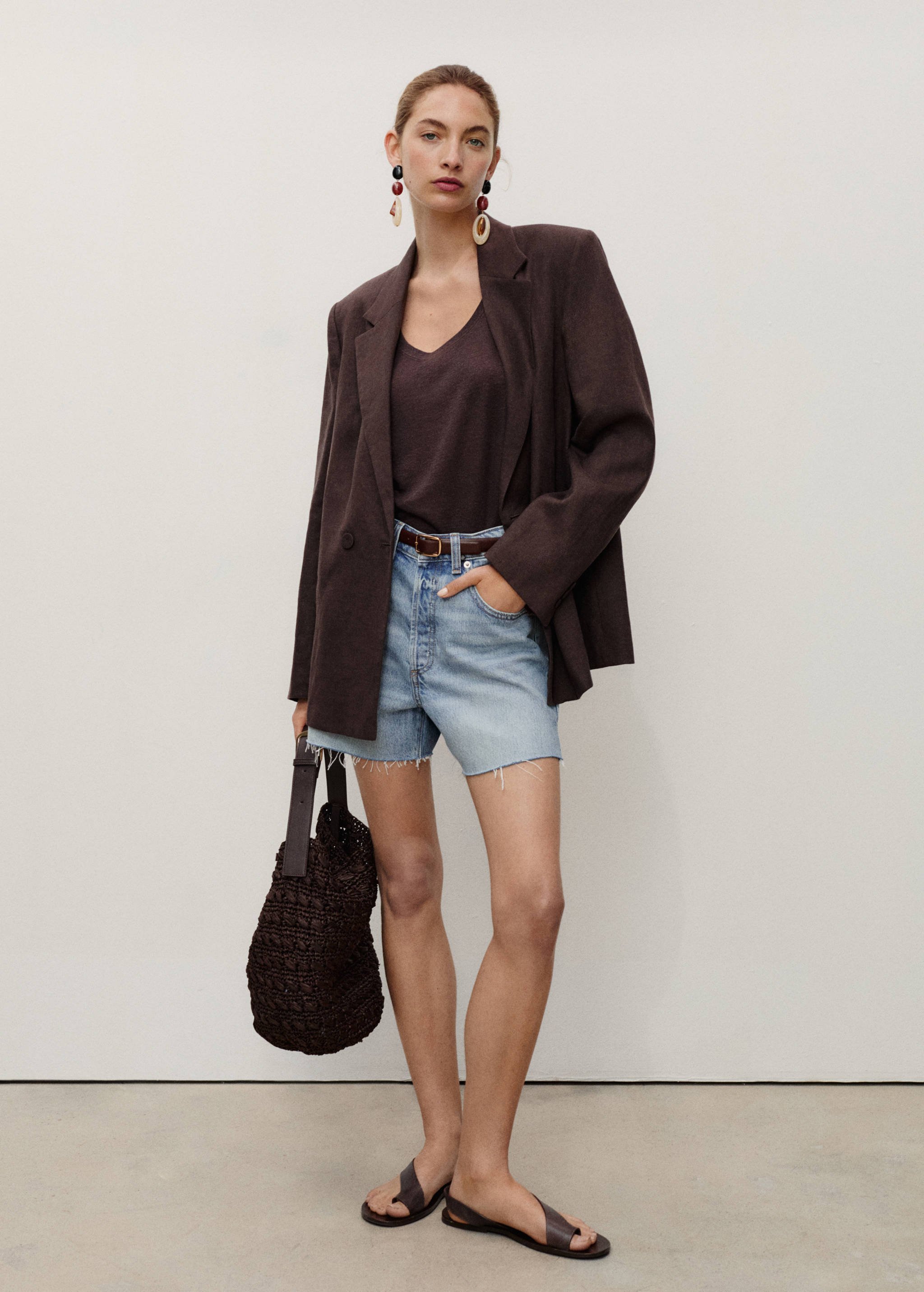 Denim shorts with frayed hem - General plane