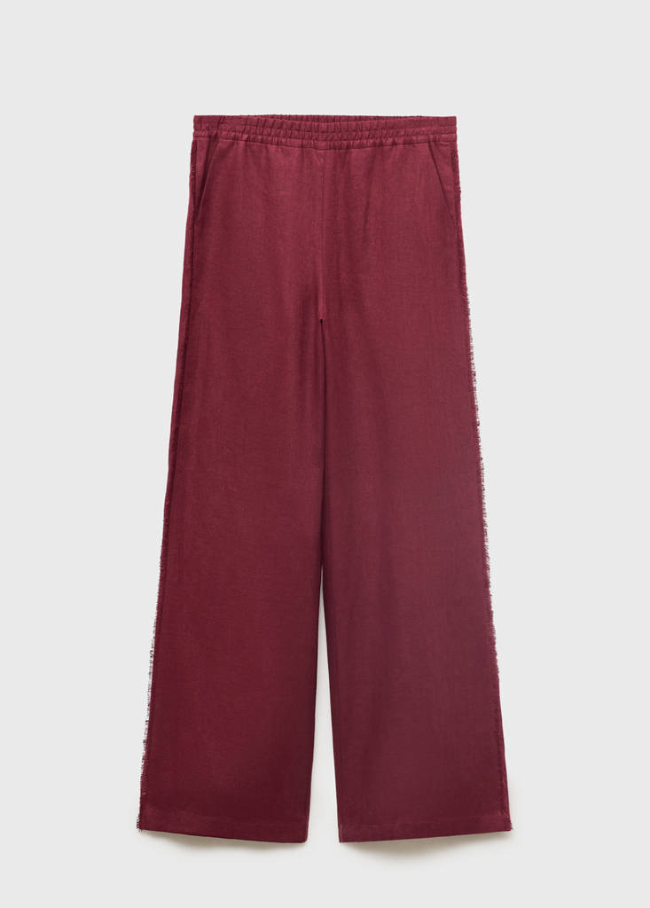 Linen suit trousers with frayed ends — Wine