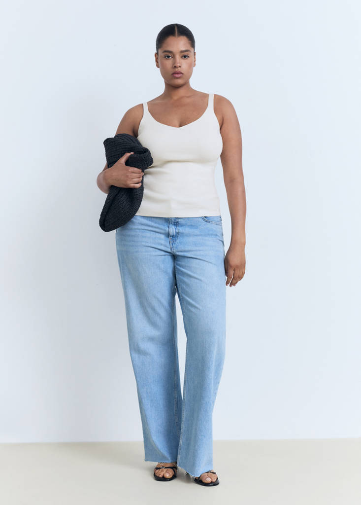 V-neck knitted top — Ecru