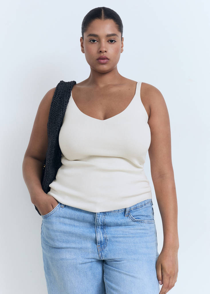 V-neck knitted top — Ecru