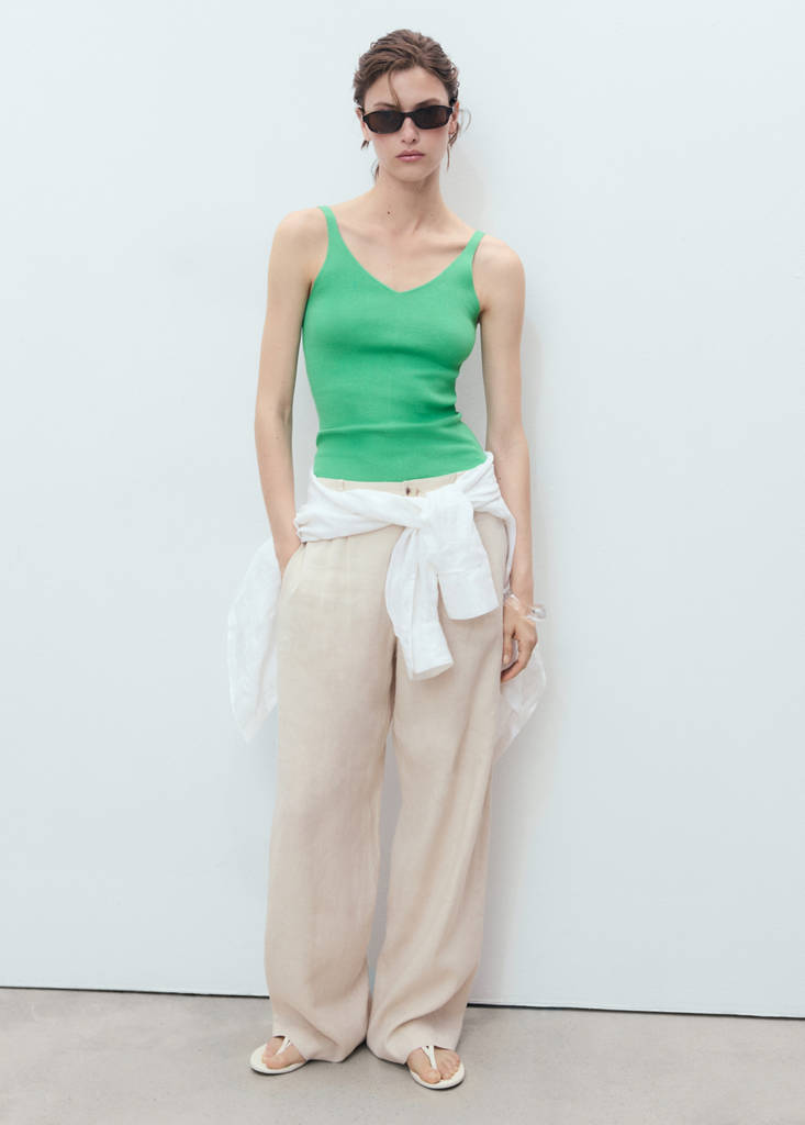 V-neck knitted top — Green