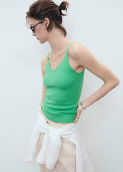 V-neck knitted top — Green 1