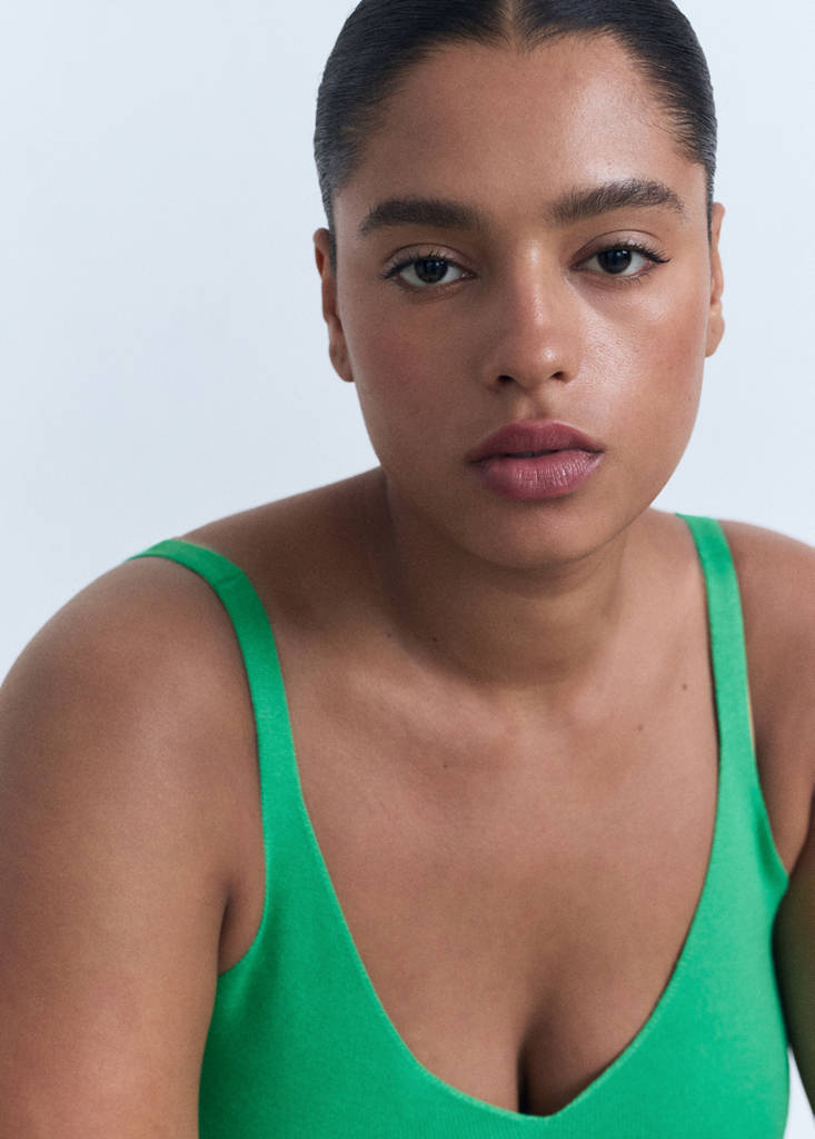 V-neck knitted top — Green