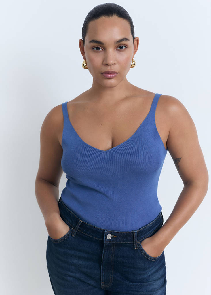 V-neck knitted top — Sky Blue
