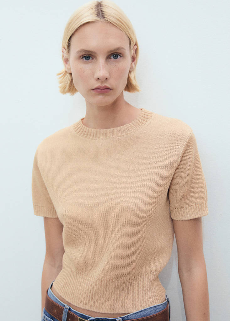 Short-sleeved crop sweater — Light/Pastel Grey