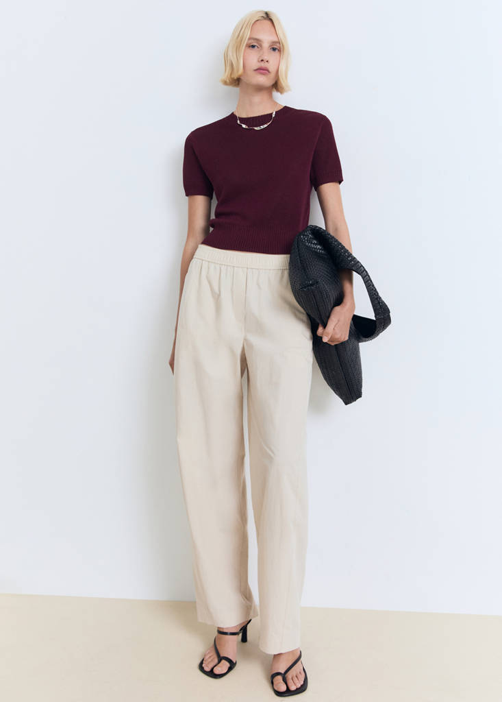 Short-sleeved crop sweater — Burgundy