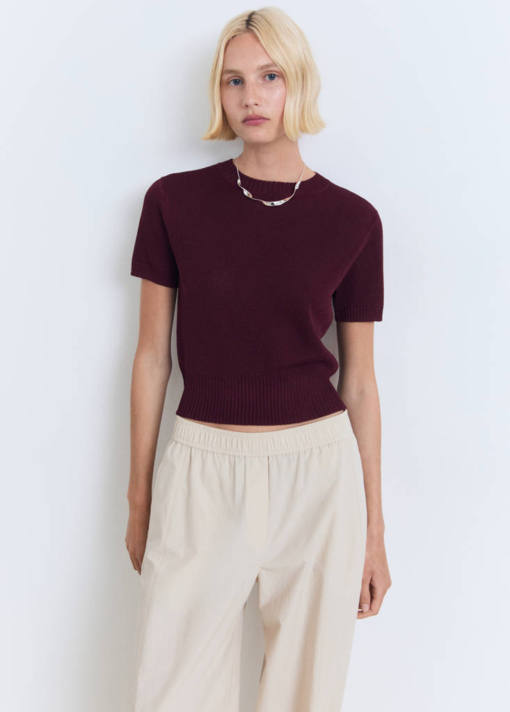 Short-sleeved crop sweater — Burgundy