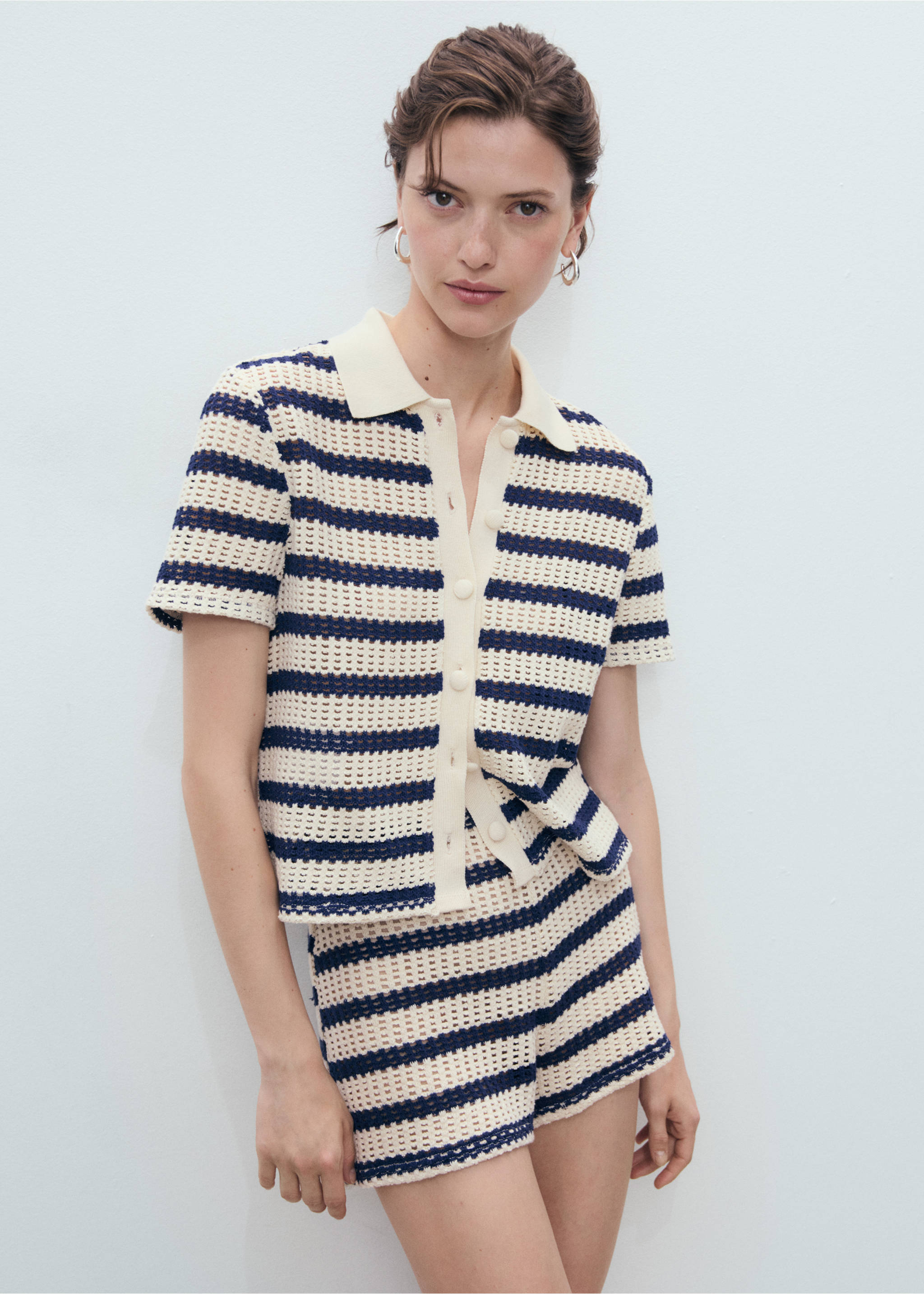 Striped crochet shorts - Medium plane, Navy. Ref: 17051220-00.