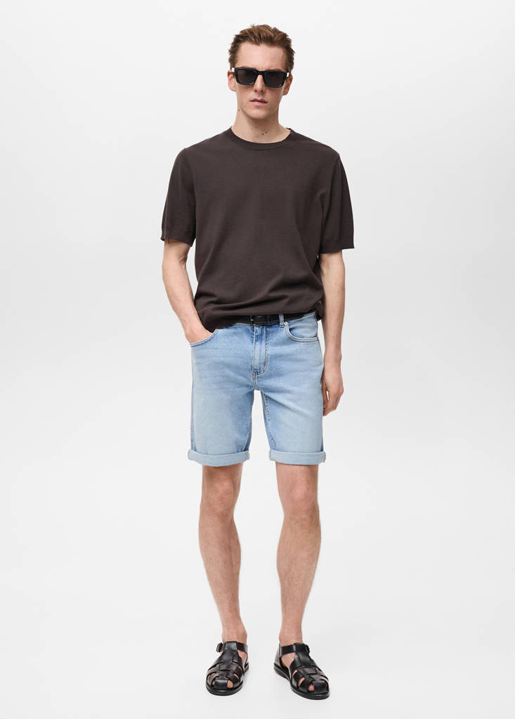 Slim-fit denim bermuda shorts — Medium Blue
