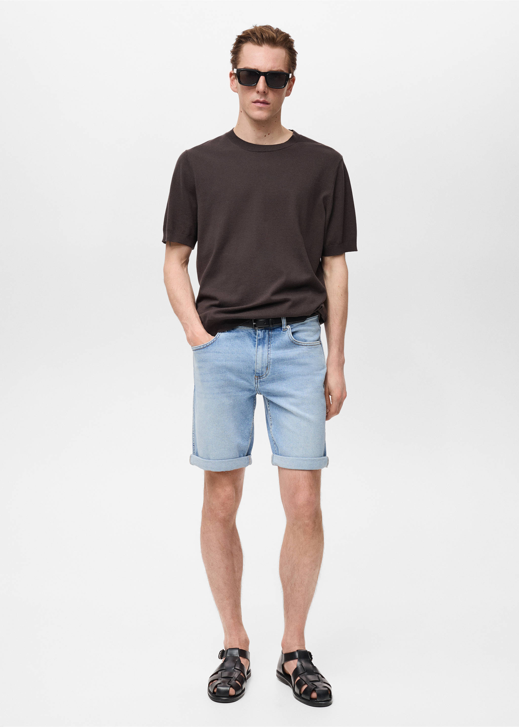 Slim-fit denim bermuda shorts - General plane, Medium Blue. Ref: 17051221-00.