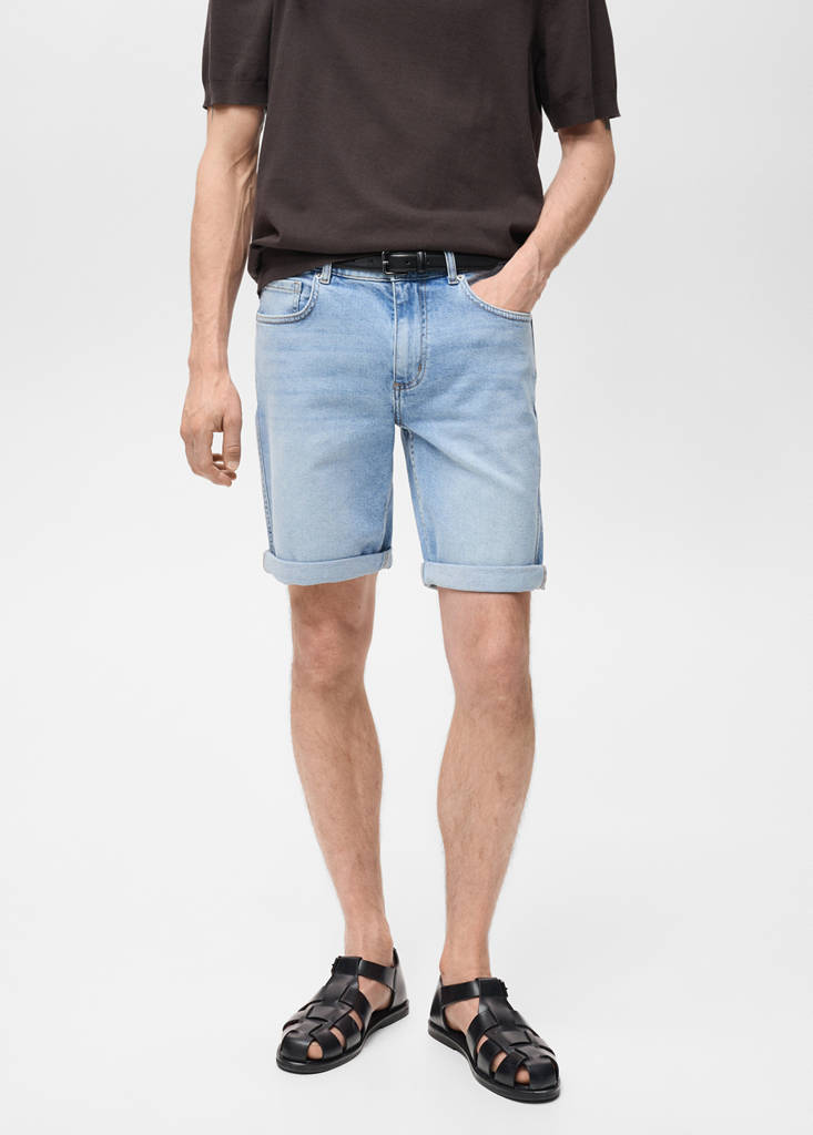 Slim-fit denim bermuda shorts — Medium Blue