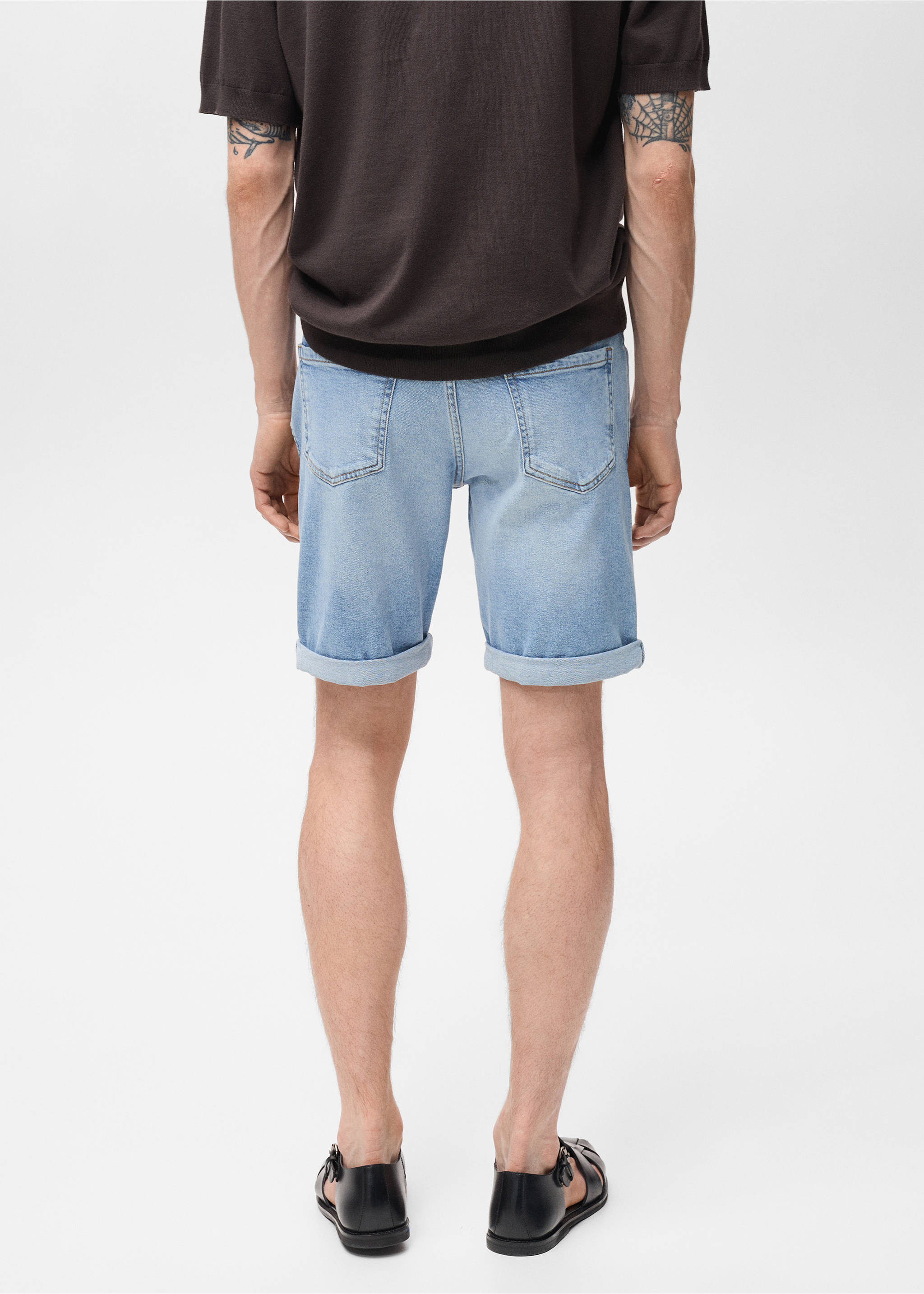Slim-fit denim bermuda shorts - Reverse of the article, Medium Blue. Ref: 17051221-00.