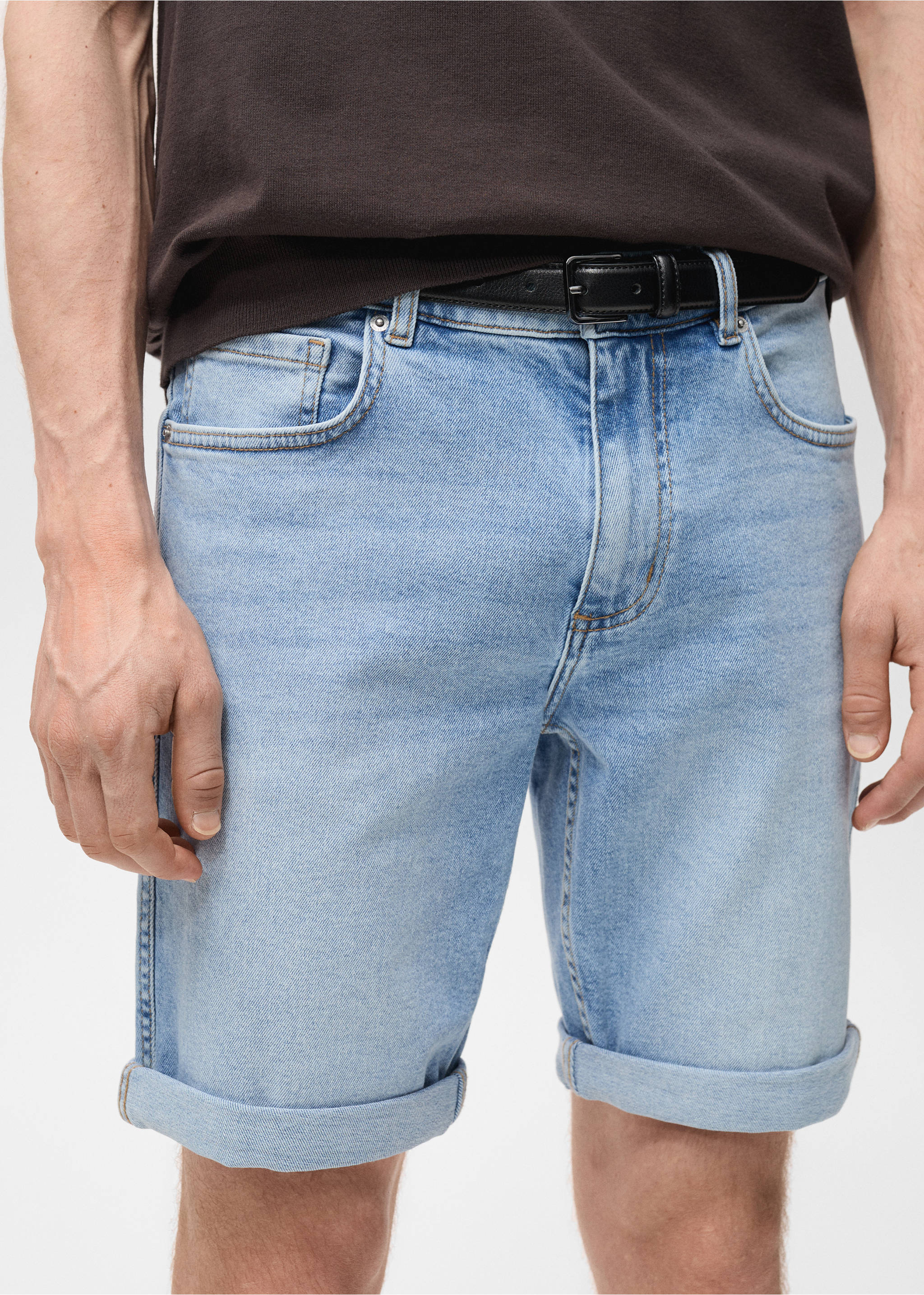 Slim-fit denim bermuda shorts - Details of the article 1, Medium Blue. Ref: 17051221-00.