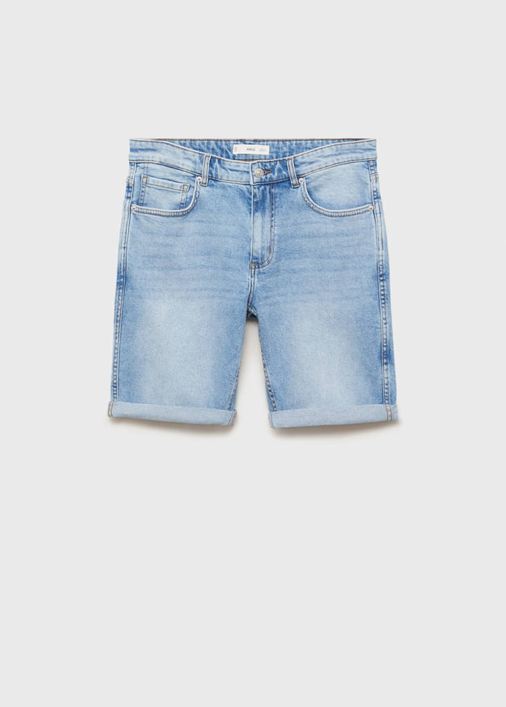 Slim-fit denim bermuda shorts — Medium Blue