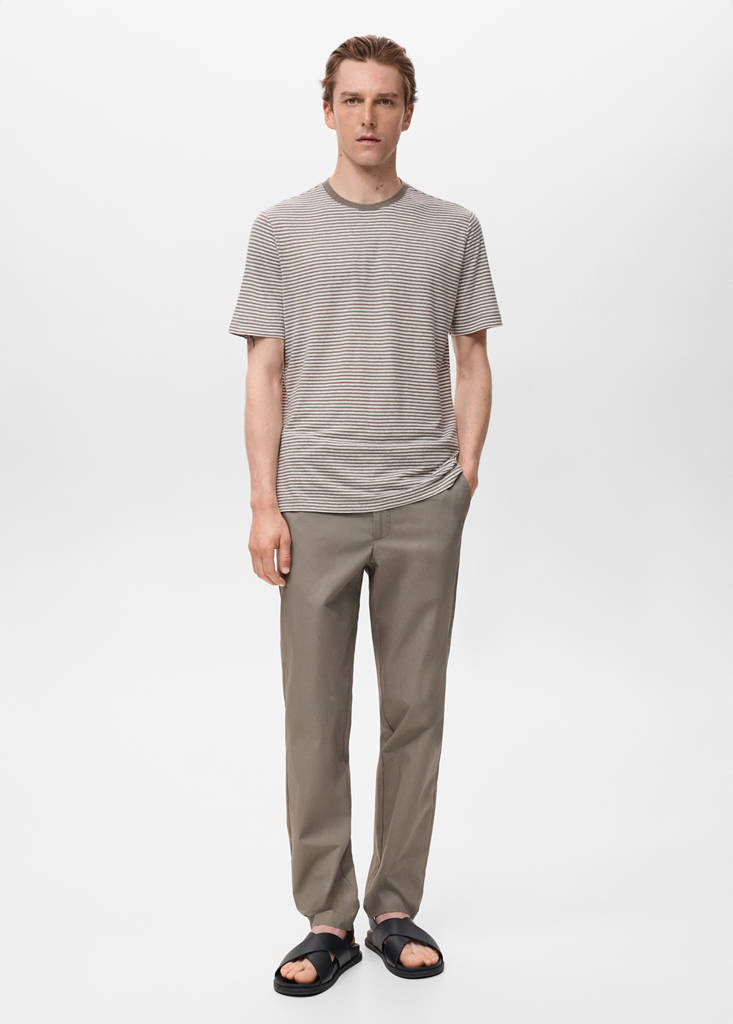 Striped slim-fit linen t-shirt — Off White